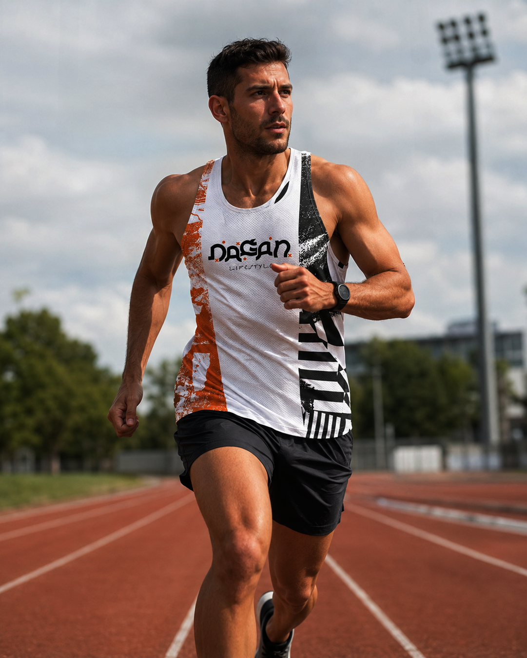 Runner wearing a white Dagán singlet